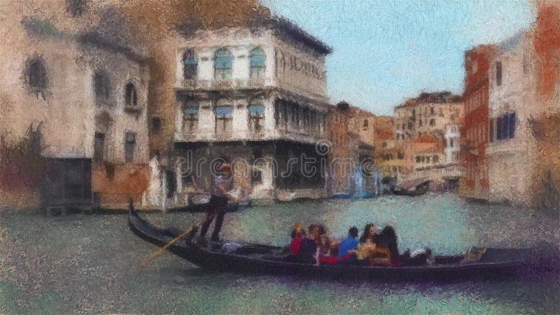 Obrazu olejnego stylizacyjny wideo gondola w kanale w Wenecja, Włochy