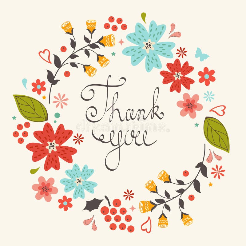 Obrigado cardar com grinalda floral ilustração royalty free Obrigado cardar com grinalda floral ilustração royalty free