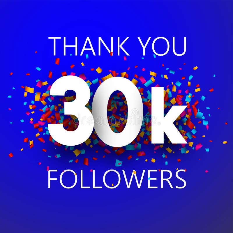 Obrigado, seguidores 30k Cartão com confetes coloridos ilustração stock Obrigado, seguidores 30k Cartão com confetes coloridos ilustração stock