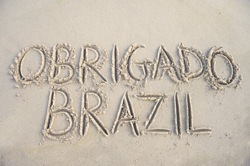 Obrigado Thank You Brazil Message in Sand