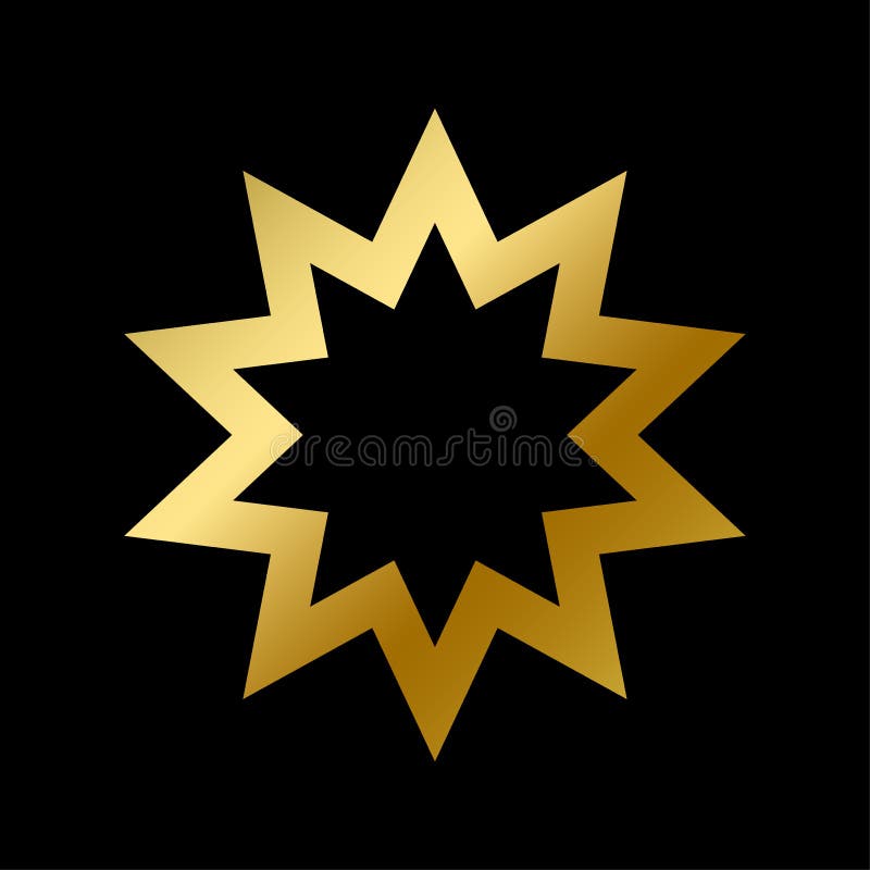 Bahai faith symbol isolated. East religious golden sign outline on white background vector design illustration. Shiny gold star. Religion and belief concept. Bahai faith symbol isolated. East religious golden sign outline on white background vector design illustration. Shiny gold star. Religion and belief concept