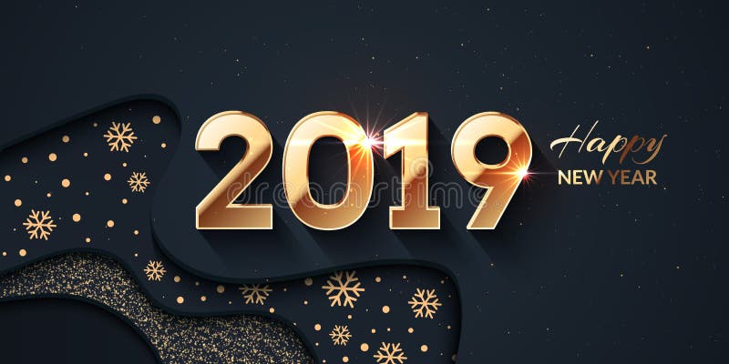 2019 Bonne Année Fond Sombre et Doré illustration stock