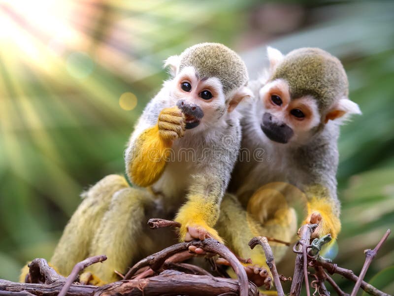 Observation de singe-écureuil et de mère de bébé! photos libres de droits