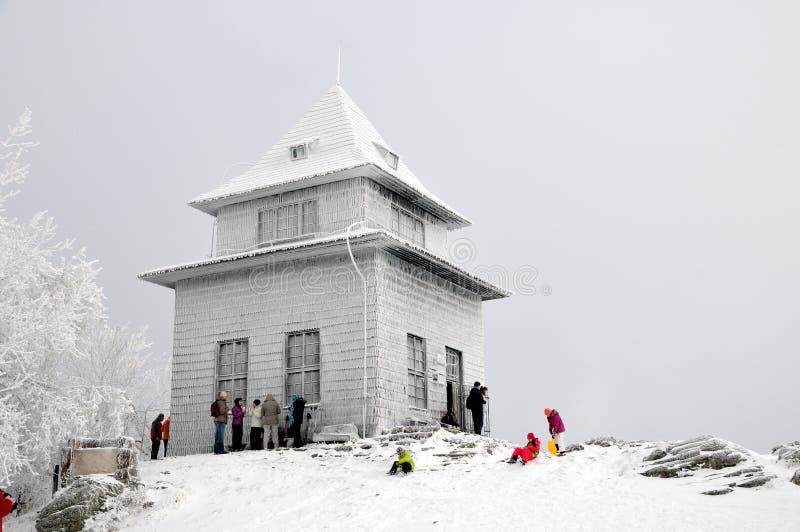 Observation hut on the hill in winter Sitno