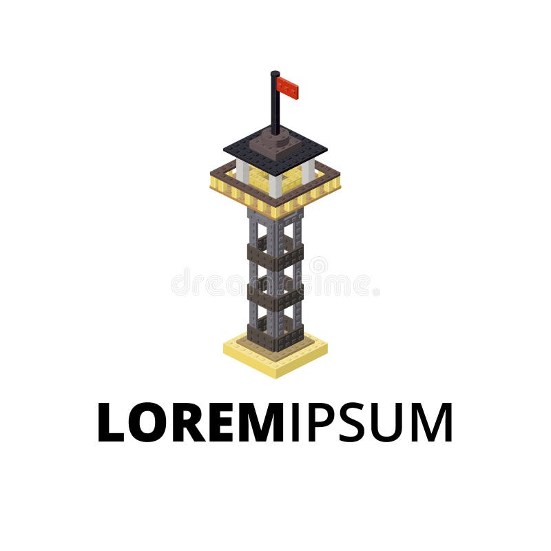 Observation tower logo for print and design. Vector illustration. stock illustration