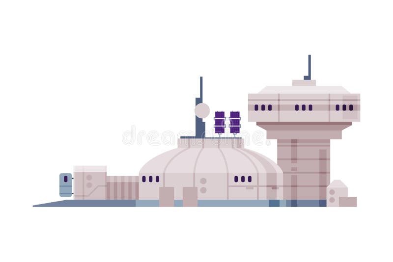 Obserwatorium budowlane technologii eksploracji przestrzeni kosmicznej płaski wektor ilustracji na białym tle ilustracji