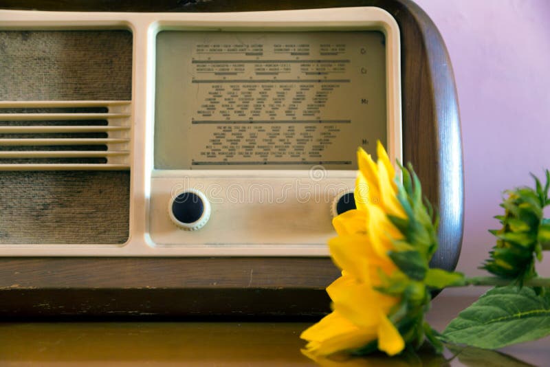 Obsolete Radio in Wooden Case. Stock Photo Image of antique, lamp