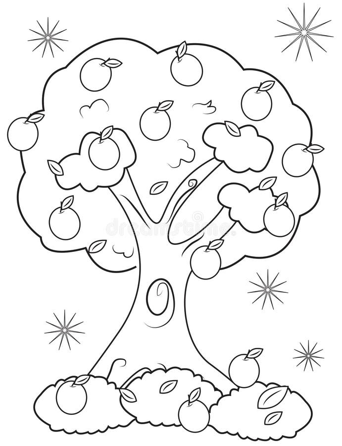Obstbaum-Farbtonseite stock abbildung Obstbaum-Farbtonseite stock abbildung