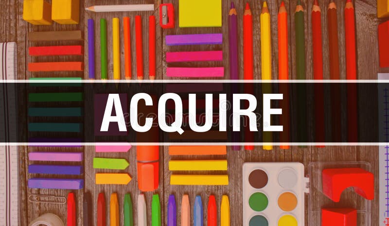 Acquire text with Back to school wallpaper. acquire and School Education background concept. School stationery and acquire text banner with Colorful pencil crayons.acquire on School,3D rendering. Acquire text with Back to school wallpaper. acquire and School Education background concept. School stationery and acquire text banner with Colorful pencil crayons.acquire on School,3D rendering