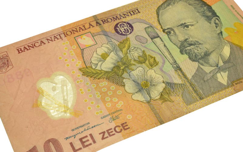 Obverse of 10 lei banknote printed by Romania