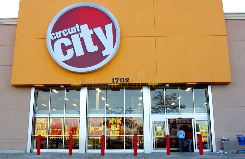 Circuit city store front with signs announcing its going out of business liquidation sale. Circuit city store front with signs announcing its going out of business liquidation sale.