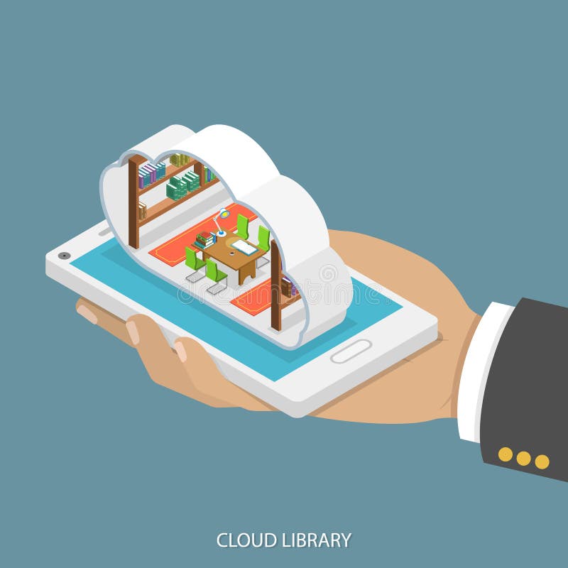 Obłoczny biblioteczny płaski isometric wektorowy pojęcie royalty ilustracja Obłoczny biblioteczny płaski isometric wektorowy pojęcie royalty ilustracja