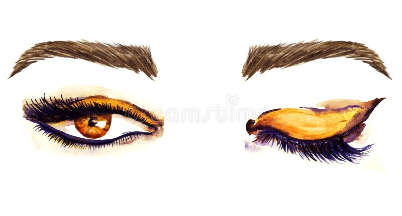 Occhi a forma di mandorla orientali di Brown con gli ombretti marroni chiusi ed aperti, dorati di trucco, profilo nero, mascara, illustrazione vettoriale Occhi a forma di mandorla orientali di Brown con gli ombretti marroni chiusi ed aperti, dorati di trucco, profilo nero, mascara, illustrazione vettoriale