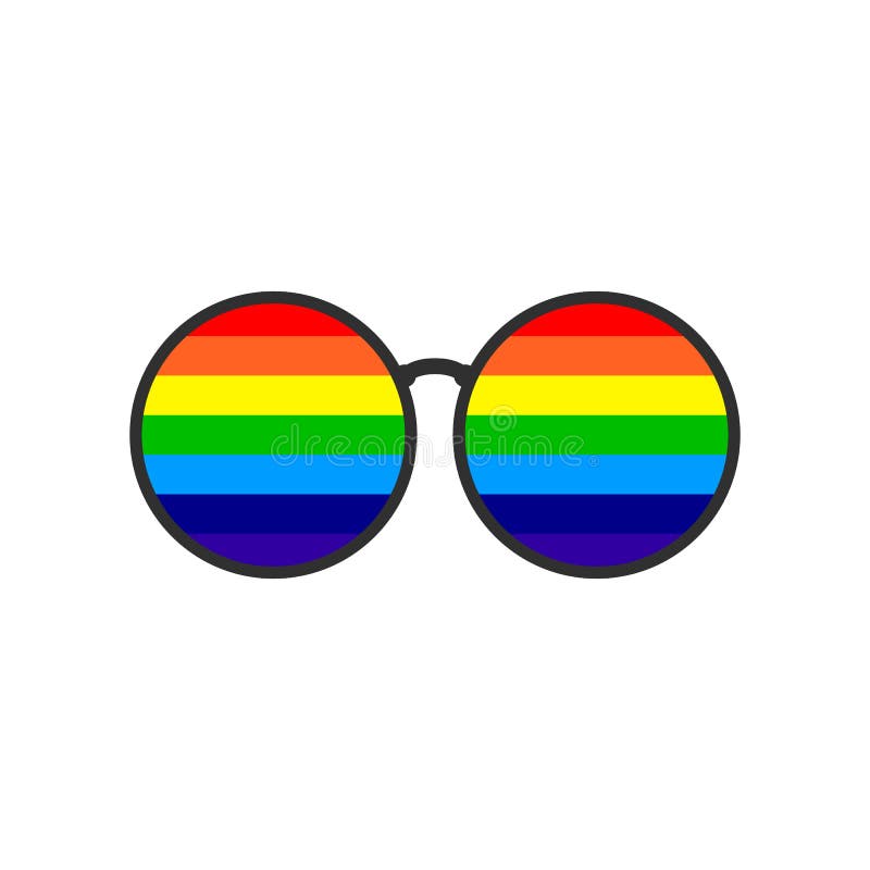 Occhiali con arcobaleno all'interno e lenti rotonde. curva vettoriale isolata e illustrazione su fondo bianco. royalty illustrazione gratis