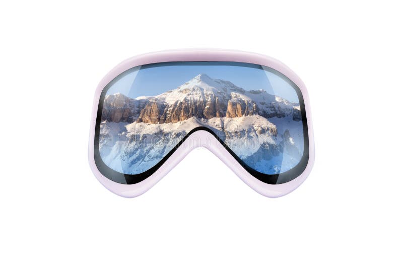 Occhiali di protezione dello sci con la riflessione delle montagne fotografia stock libera da diritti Occhiali di protezione dello sci con la riflessione delle montagne fotografia stock libera da diritti