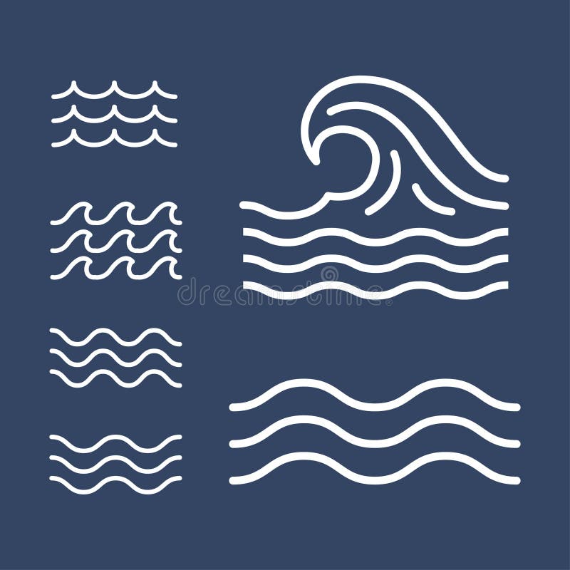 Oceaan, overzeese golven vlakke eenvoudige lijnen, pictogrammen vector illustratie Oceaan, overzeese golven vlakke eenvoudige lijnen, pictogrammen vector illustratie