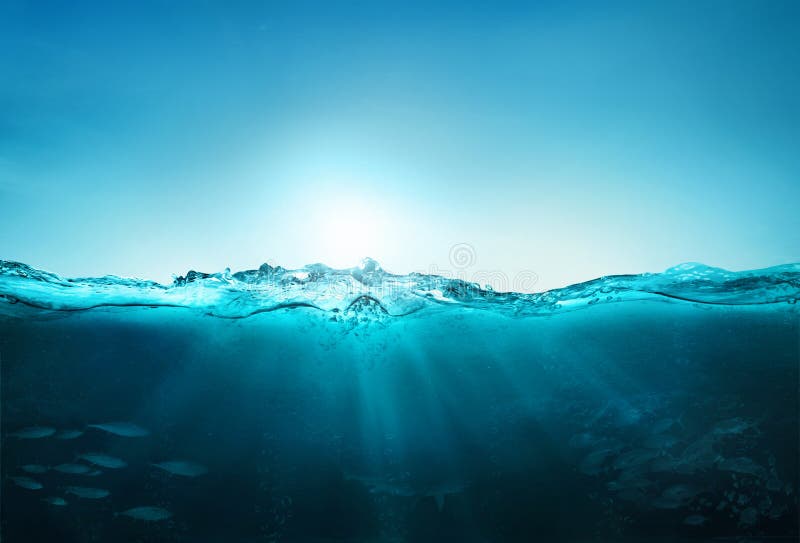 Ocean Blue Underwater Waves With Sun Beam Clear View Realistic World
