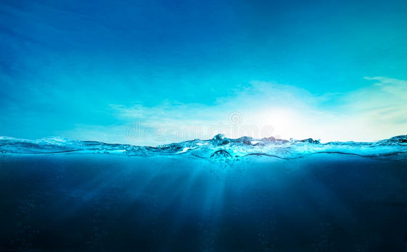 Ocean Blue Underwater Waves With Sun Beam Clear View Realistic World