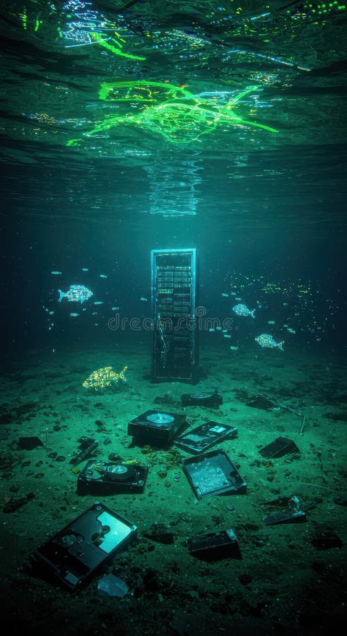 An ocean of digital garbage, overflowing with data fragments and an endless stream of information royalty free stock photo