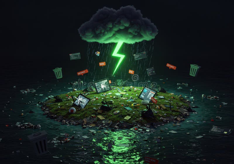 An ocean of digital garbage, overflowing with data fragments and an endless stream of information royalty free stock photography