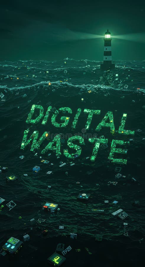 An ocean of digital garbage, overflowing with data fragments and an endless stream of information royalty free stock photos