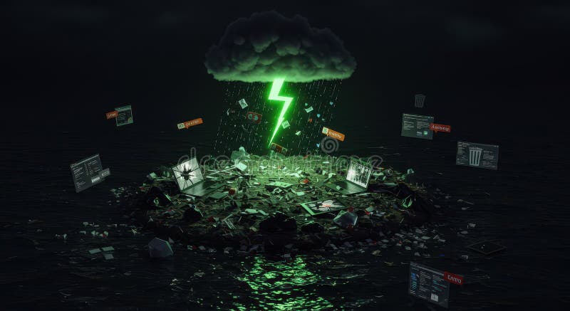 An ocean of digital garbage, overflowing with data fragments and an endless stream of information royalty free stock photos