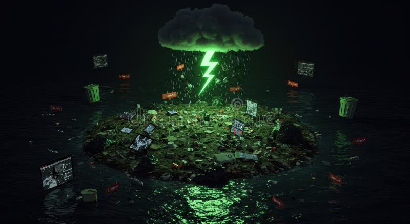 An ocean of digital garbage, overflowing with data fragments and an endless stream of information royalty free stock image