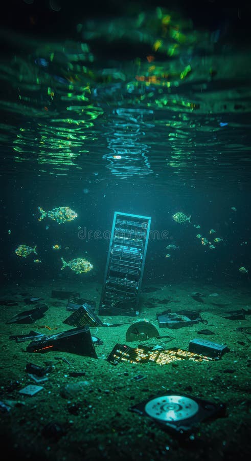 An ocean of digital garbage, overflowing with data fragments and an endless stream of information royalty free stock image