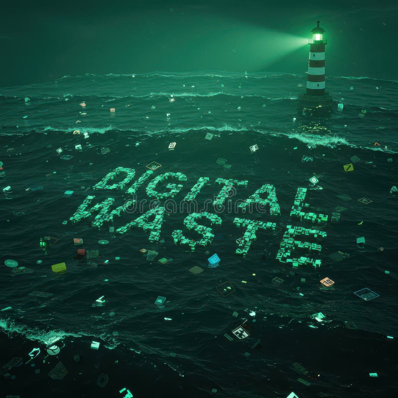 An ocean of digital garbage, overflowing with data fragments and an endless stream of information royalty free stock image