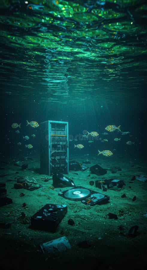 An ocean of digital garbage, overflowing with data fragments and an endless stream of information royalty free stock images