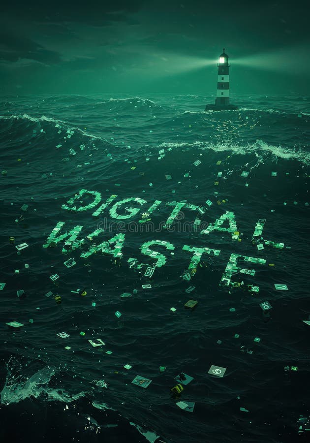 An ocean of digital garbage, overflowing with data fragments and an endless stream of information royalty free stock images
