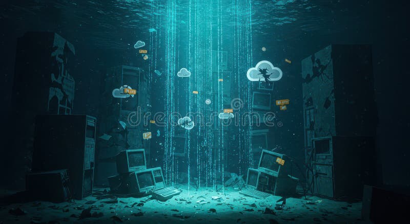 An ocean of digital garbage, overflowing with data fragments and an endless stream of information royalty free stock photos