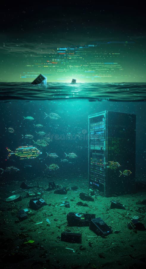 An ocean of digital garbage, overflowing with data fragments and an endless stream of information royalty free stock photo