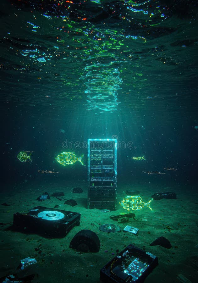 An ocean of digital garbage, overflowing with data fragments and an endless stream of information royalty free stock images