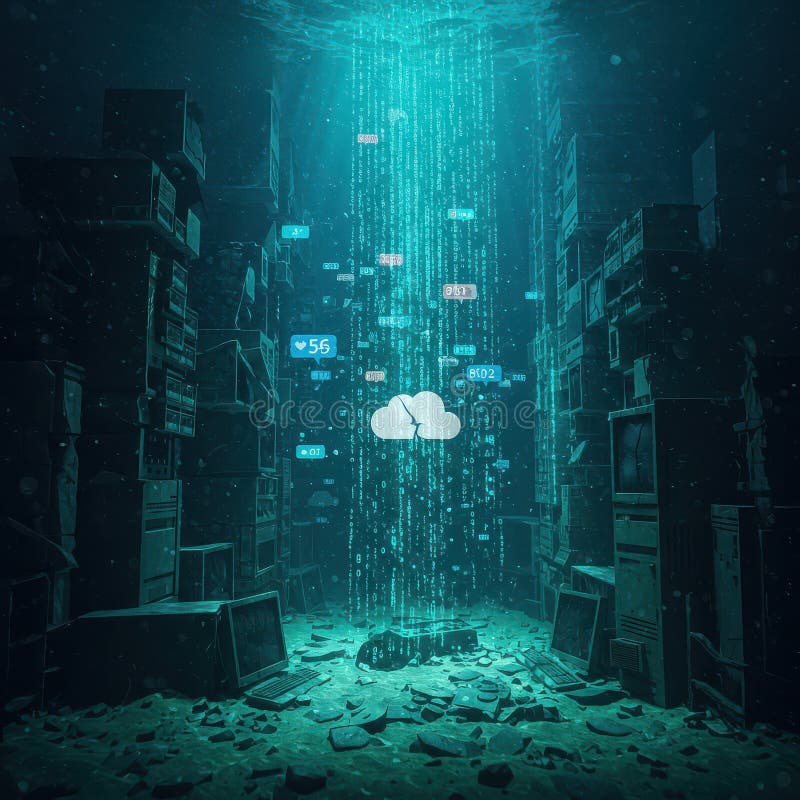 An ocean of digital garbage, overflowing with data fragments and an endless stream of information royalty free stock photos