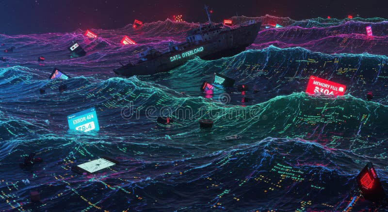 An ocean of digital garbage, overflowing with data fragments and an endless stream of information royalty free stock photo