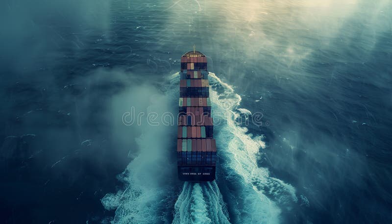 Navă mare container în port care descarcă vedere superioară royalty free illustration