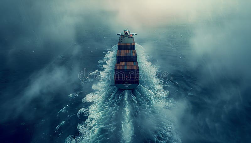 Navă mare container în port care descarcă vedere superioară stock illustration