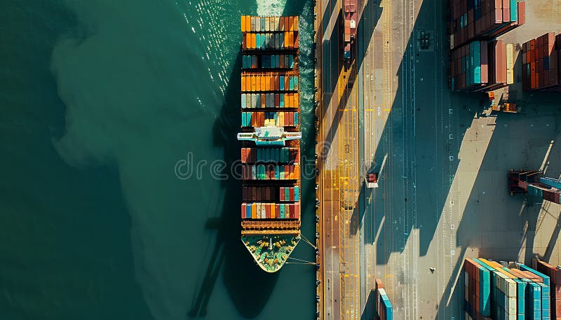Navă mare container în port care descarcă vedere superioară vector illustration