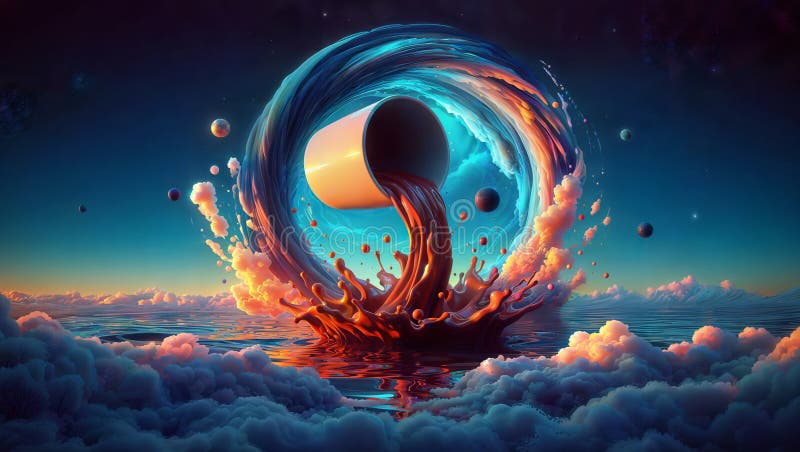 Ocean Maelstrom: Starry Night, generative ai royalty free illustration