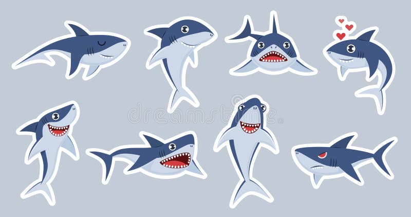Ocean Shark Mascot. Happy Sharks, Scary Jaws and Underwater Swimming ...