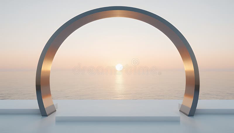 Ocean Sunset Archway: Minimalist Digital Rendering stock illustration