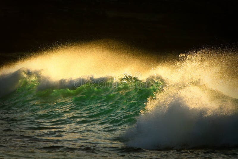 Ocean surf breaking in early morning.