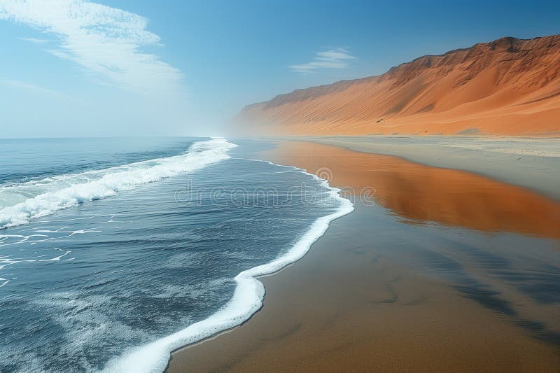 Ocean surf on a foggy deserted shore royalty free illustration