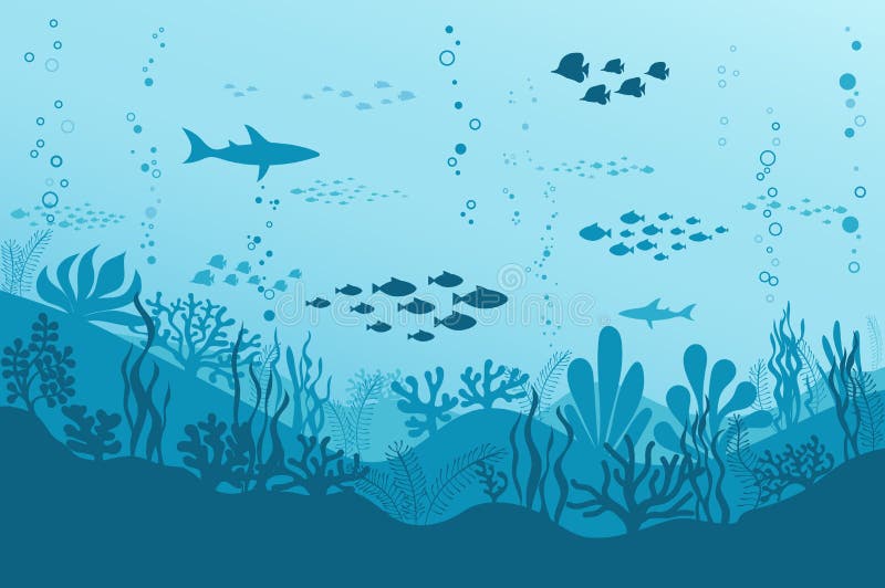 Ocean Underwater Background with Fishes, Sea Plants and Reefs. Vector Stock  Vector - Illustration of graphic, aqua: 155064997