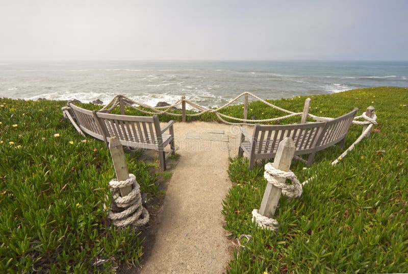 Ocean-view benches at Point Montara State Park, California