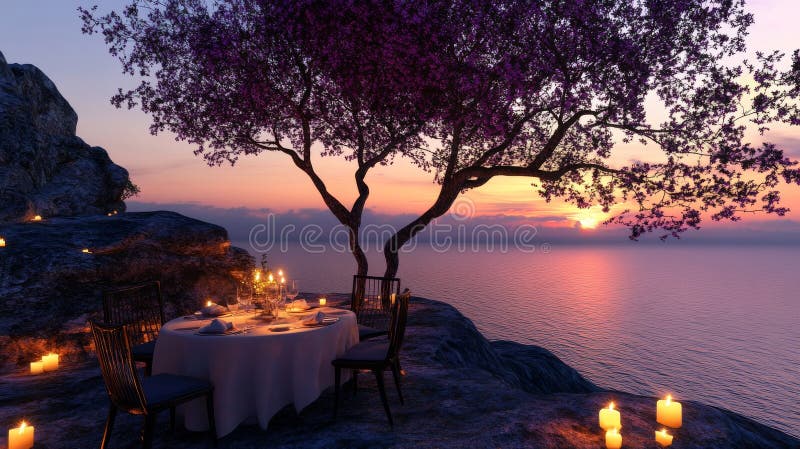 Ocean views and romantic dinners are on offer at the cliffside sunset lounge royalty free stock photos