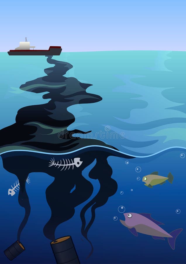 Ocean Water Pollution by Oil. Vector Illustration Stock Vector ...