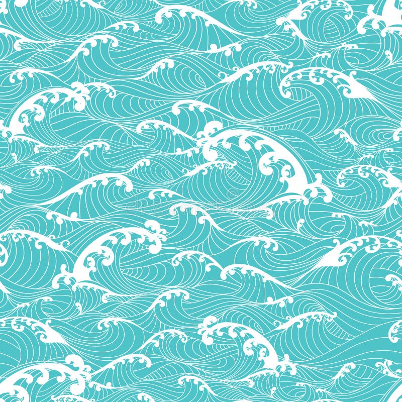 Ocean waves, pattern seamless background hand drawn Asian style stock images