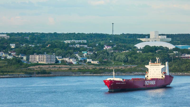 OCEANEX SANDERLING, a Ro-Ro or container carrier ship banked at Halifax Waterfront, Nova Scotia, Canada